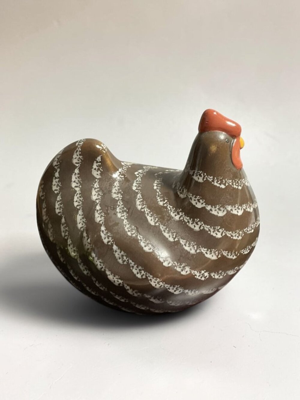 Ceramic Brown Chicken Figurine With White Stripes & Red Comb